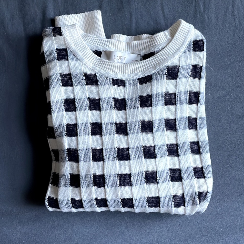 Navy Gingham crewneck Petite M - Picture 6 of 6